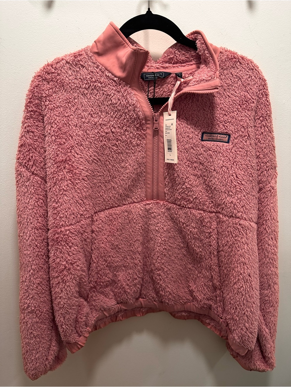 Vineyard Vines Martha’s Vineyard Mauve Rose Sherpa Fleece Popover Jacket Size L - Picture 4 of 8